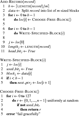 \begin{figure}
% latex2html id marker 230
\begin{algorithm}{Add-Record}{record}
...
...N r
\end{IF} \end{FOR}\\
\ERROR{fail gracefully}
\end{algorithm}
\end{figure}