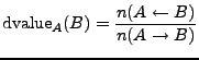$\displaystyle \mathrm{dvalue}_{A}(B) = \frac{n(A \leftarrow B)}{n(A \rightarrow B)}$