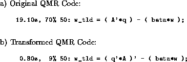 \begin{figure*}\begin{center}\begin{minipage}{3.5in}a) Original QMR Code:... ...- ( beta*w );\end{verbatim} } \end{quote}\end{minipage}\end{center}\end{figure*}