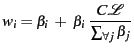 $\displaystyle \vspace*{-0.05in} w_i = \beta_i  +  \beta_i \frac{C{\cal{L}}}{\sum_{\forall {j}}\beta_{j}}$