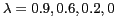 $\lambda = 0.9, 0.6, 0.2, 0$