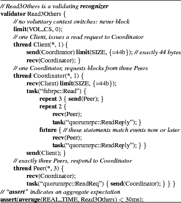 \begin{figure}\hrule\vspace{1mm}
\footnotesize
\begin{tabbing}
bbbb\=bbbb\=bbbb\...
...ers) $<$\ 30ms);
\end{tabbing}\vspace{-2mm} \hrule\vspace{-1.0ex}
\end{figure}