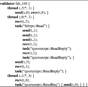 \begin{figure}\hrule\vspace{1mm}
\footnotesize
\begin{tabbing}
bbbb\=bbbb\=bbbb\...
...(t\_9); \} \} \}
\end{tabbing}\vspace{-2mm} \hrule\vspace{-1.0ex}
\end{figure}