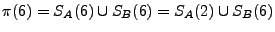 $\pi(6) =
S_A(6) \cup S_B(6) = S_A(2) \cup S_B(6)$