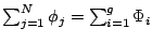 $\sum_{j=1}^{N} \phi_j = \sum_{i=1}^{g}\Phi_i$