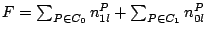 $F = \sum_{P \in C_0}{n^P_{1l}} + \sum_{P \in C_1}{n^P_{0l}}$