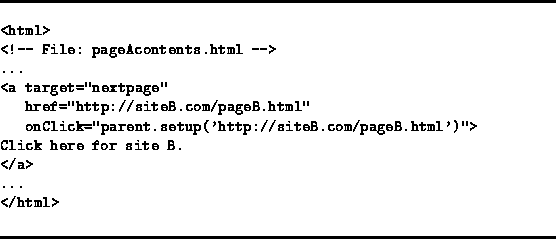 \begin{figure*}
\rule{\textwidth}{.5mm}
\begin{verbatim}
<html\gt
<!-- File: pag...
 ...r site B.
</a\gt
...
</html\gt\end{verbatim}\rule{\textwidth}{.5mm}\end{figure*}