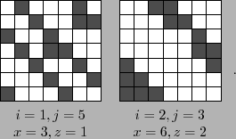 \begin{figure}\begin{center}
\begin{tabular}{cc}
\psfig{figure=L-1.eps,width=1in...
...=2,j=3$\ \\
$x=3,z=1$\ & $x=6,z=2$\ \\
\end{tabular}.
\end{center}\end{figure}