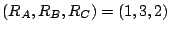 $(R_A,R_B,R_C) =
(1, 3, 2)$