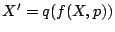 $ X'= q(f(X,p))$