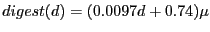 $ digest(d) = (0.0097d+0.74) \mu$