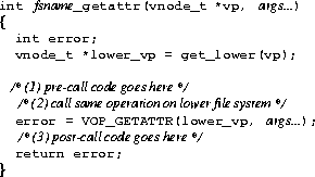 \begin{figure}
\begin{center}\footnotesize
\begin{alltt}int {\it fsname}_getattr...
...es here */}
return error;
\}\end{alltt}\end{center}\vspace{-0.5em}
\end{figure}