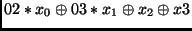 $\displaystyle 02 * x_0 \oplus 03 * x_1 \oplus x_2 \oplus x3$