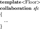 \begin{smalltab}
\= {\bf template}$<$Floor$\gt$\space \\ \\ gt {\bf collaboration} {\em sfc}\\ \\ gt \{ \= \\ \\ gt \\ gt ... \\ \\ gt \}\end{smalltab}