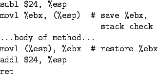 \begin{figure}\centering\begin{verbatim}subl $24, %esp
movl %ebx, (%esp)  ...