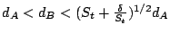 $ d_A< d_B < (S_t+\frac{\delta}{S_t})^{1/2} d_A$