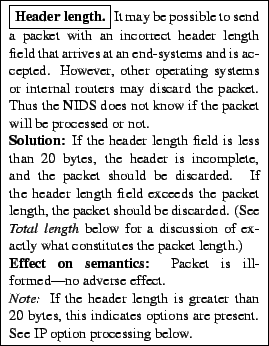 \framebox{
\begin{minipage}[h]{0.45\textwidth}
\small
\framebox{\textbf{Header l...
...s indicates
options are present. See IP option processing below.
\end{minipage}}