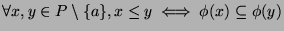 $ \forall x,y \in P\setminus
\{a\} , x \leq y \iff \phi(x) \subseteq \phi(y)$